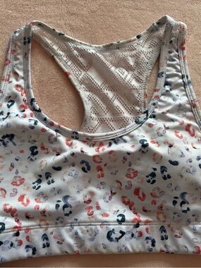 ZYIA Active White Sports Bra with Coral & Navy Spot Print